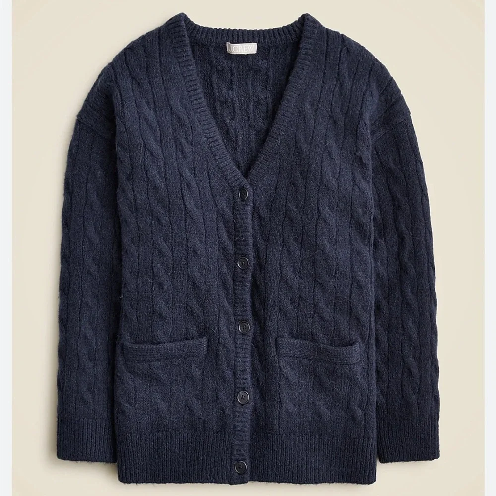 NEW J.Crew Relaxed cable-knit cardigan sweater Size M-L Navy Blue